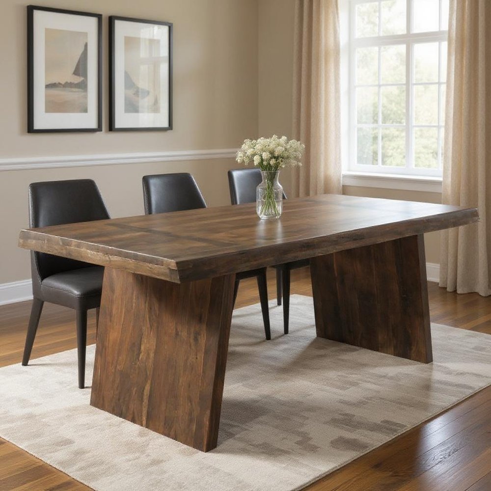 Dark Brown Solid Wood Live Edge Dining Table - 75-inch