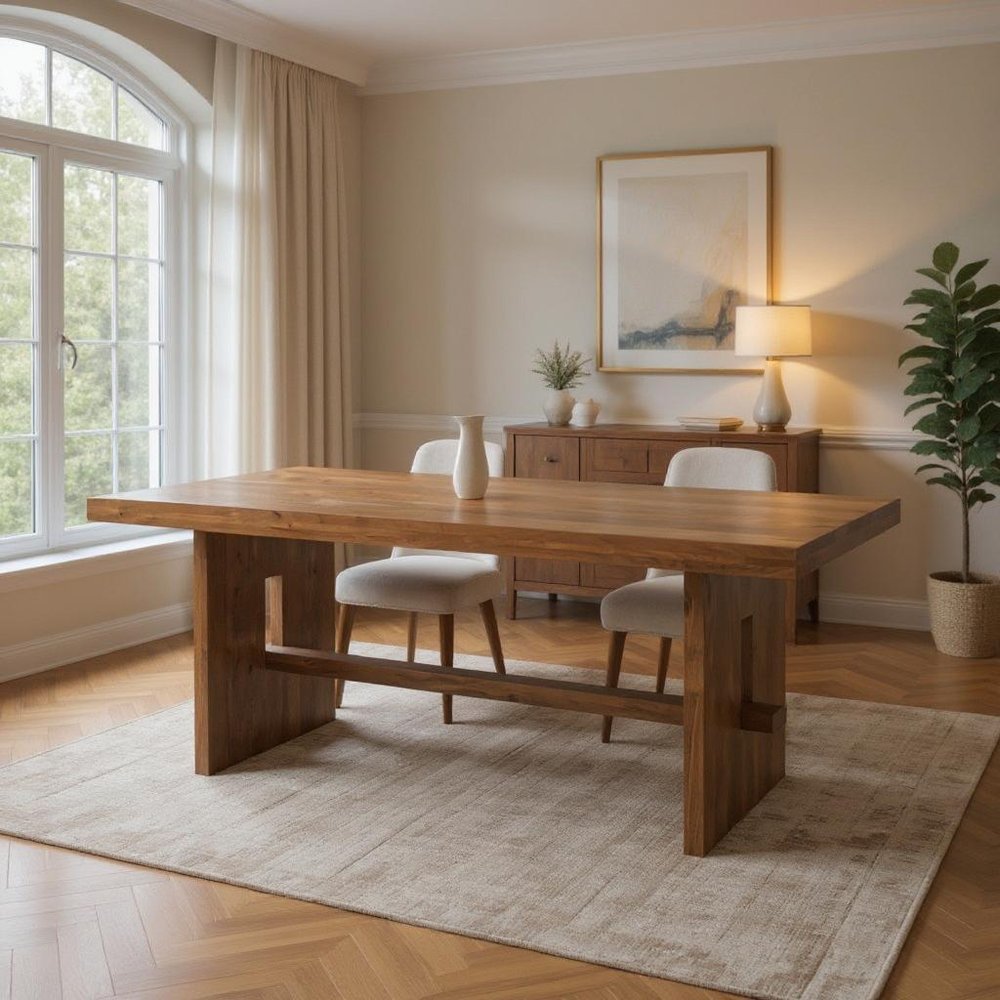 Brown Solid Wood Trestle Base Dining Table - 75-inch