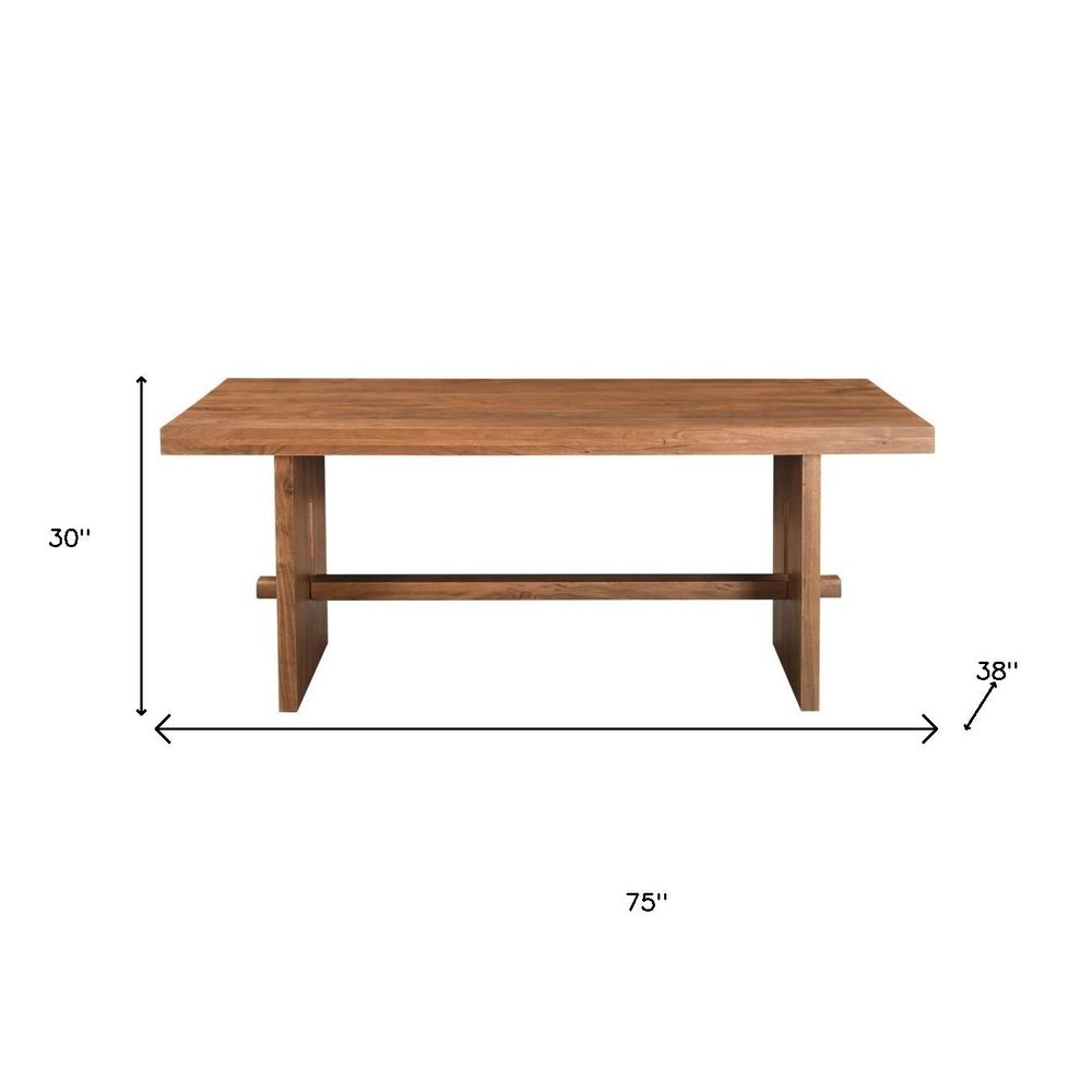 Brown Solid Wood Trestle Base Dining Table - 75-inch