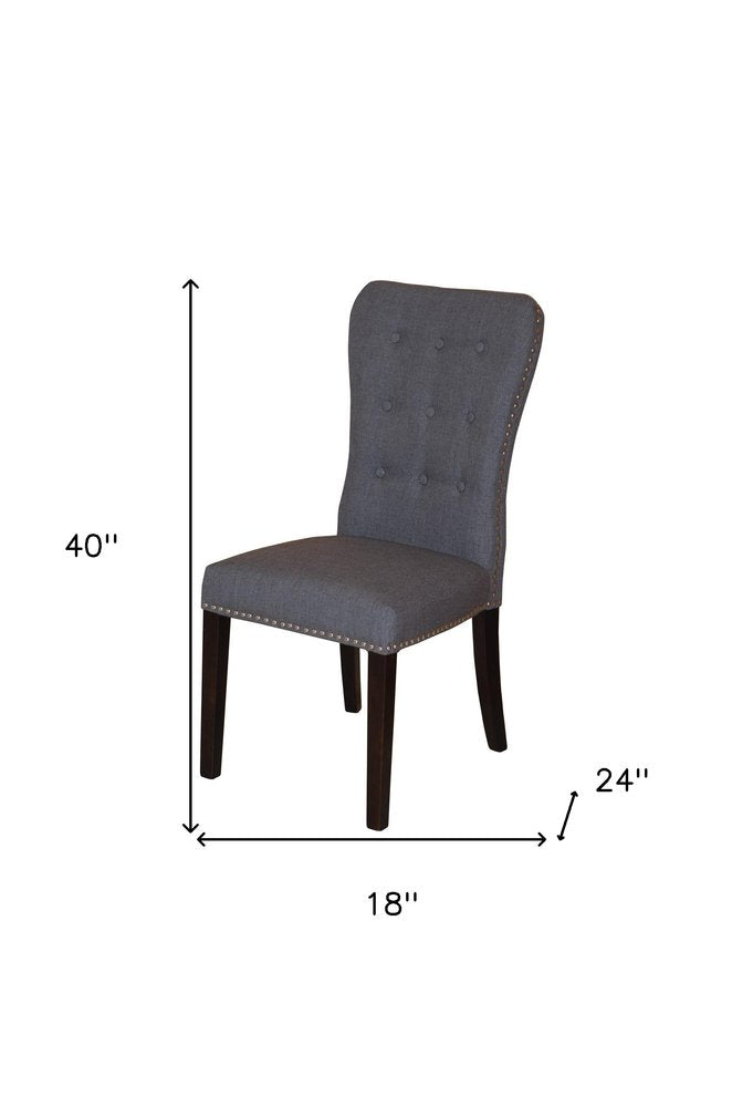 Set of Two Gray and Brown Fabric and Wood Dining Side Chairs