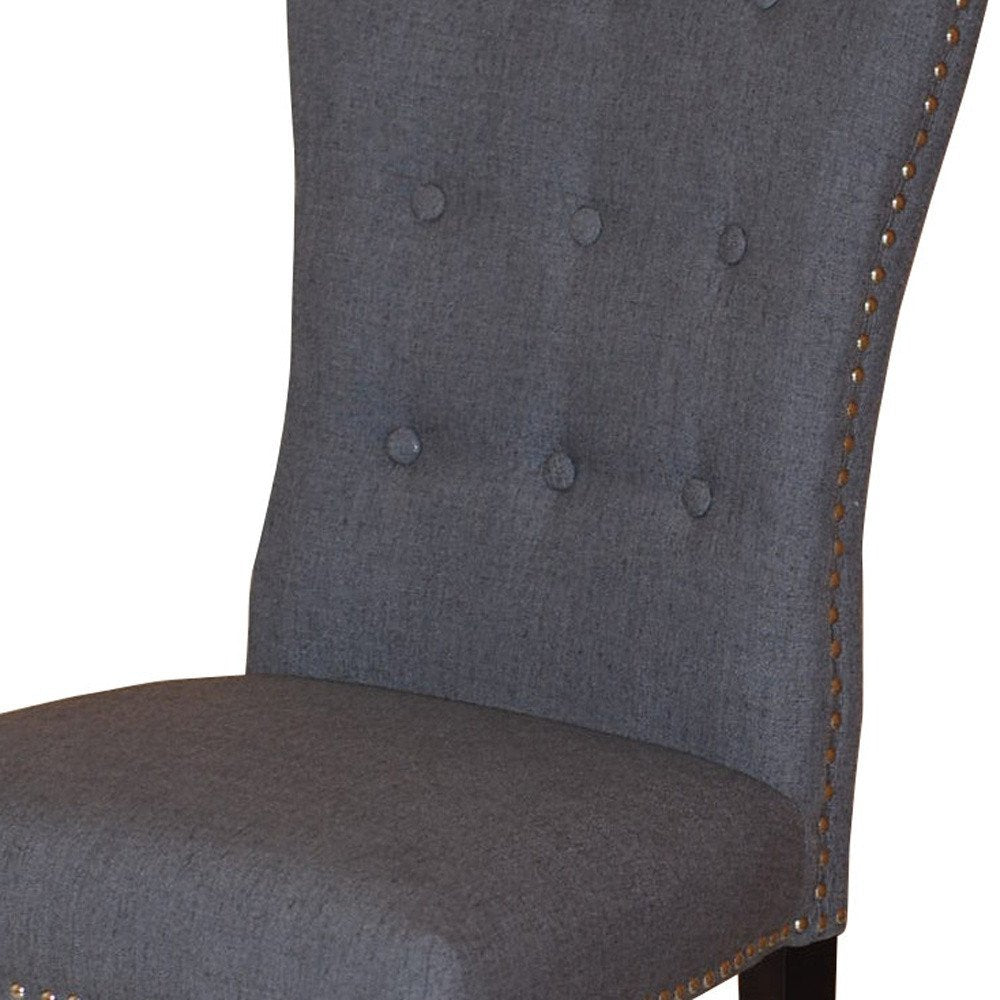 Set of Two Gray and Brown Fabric and Wood Dining Side Chairs