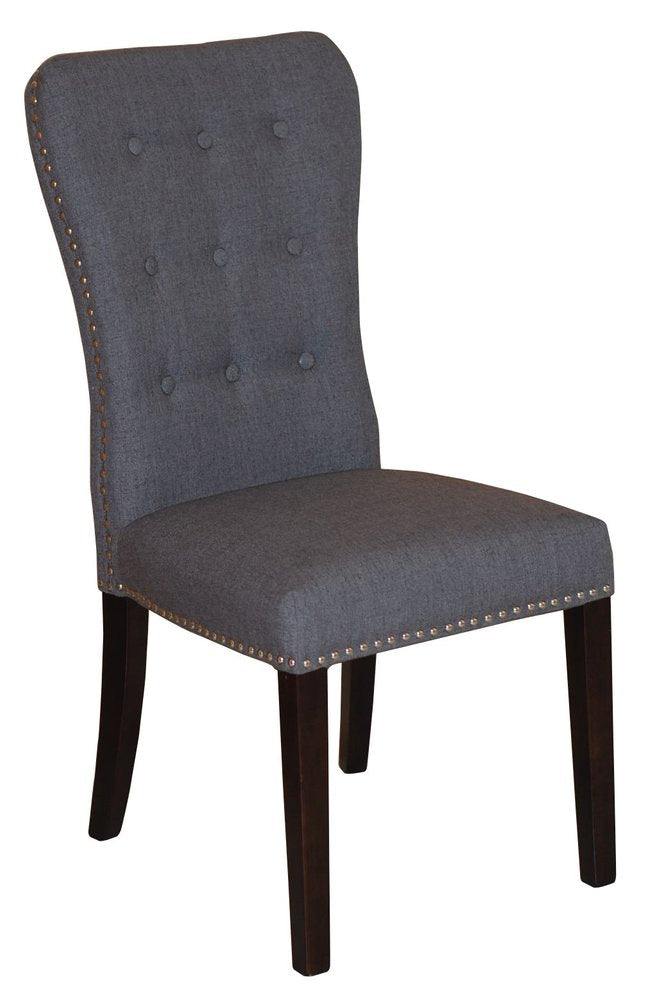 Set of Two Gray and Brown Fabric and Wood Dining Side Chairs