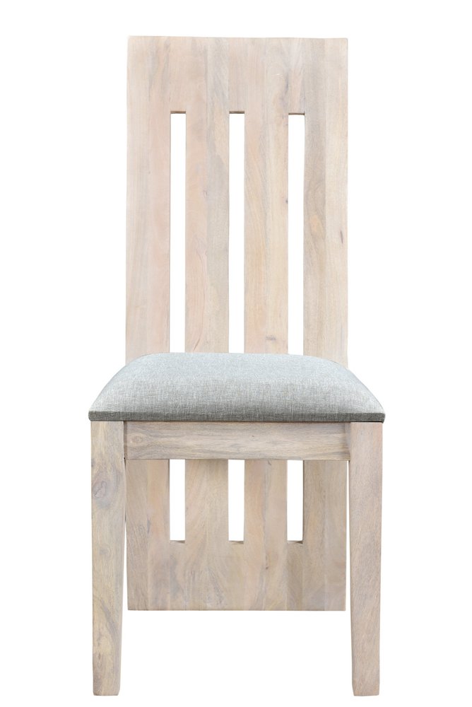 Set of Two Gray and Natural Fabric and Wood Slat Back Dining Side Chairs