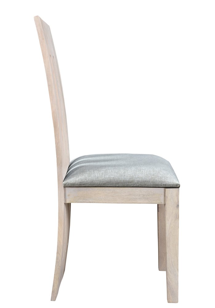 Set of Two Gray and Natural Fabric and Wood Slat Back Dining Side Chairs