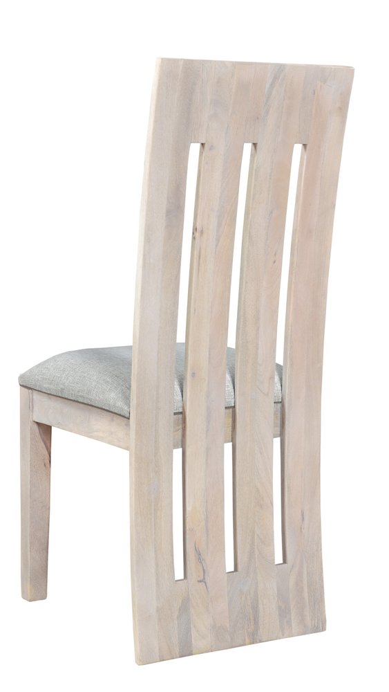 Set of Two Gray and Natural Fabric and Wood Slat Back Dining Side Chairs