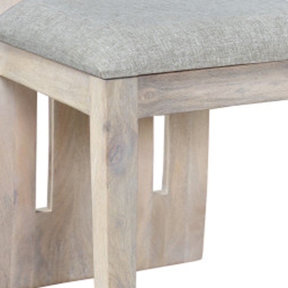 Set of Two Gray and Natural Fabric and Wood Slat Back Dining Side Chairs