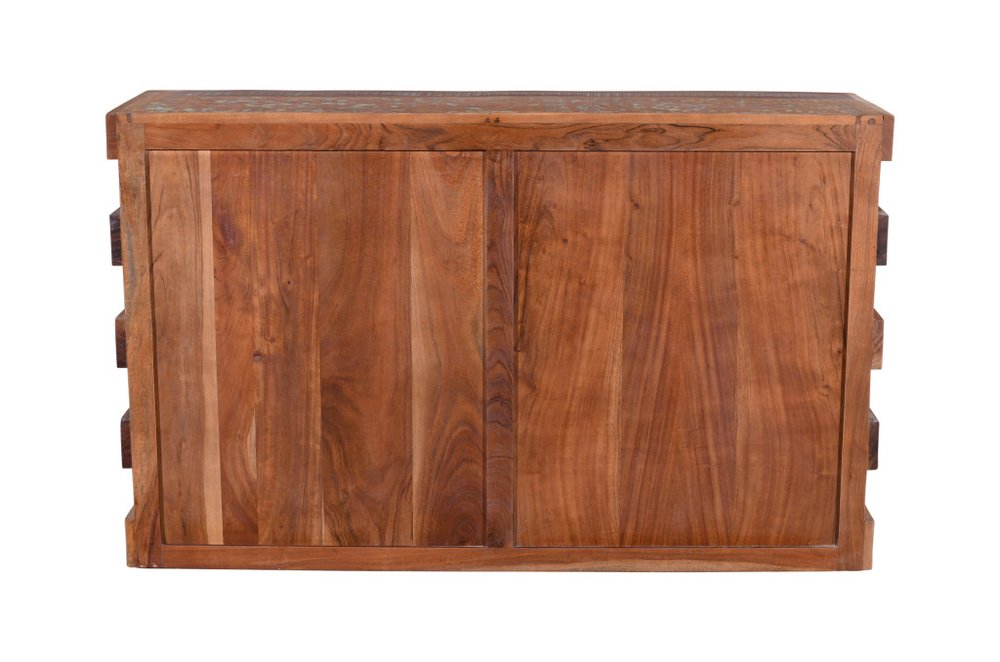 Brown Distressed Reclaimed Wood Ribbed Texture Sideboard with Four Doors