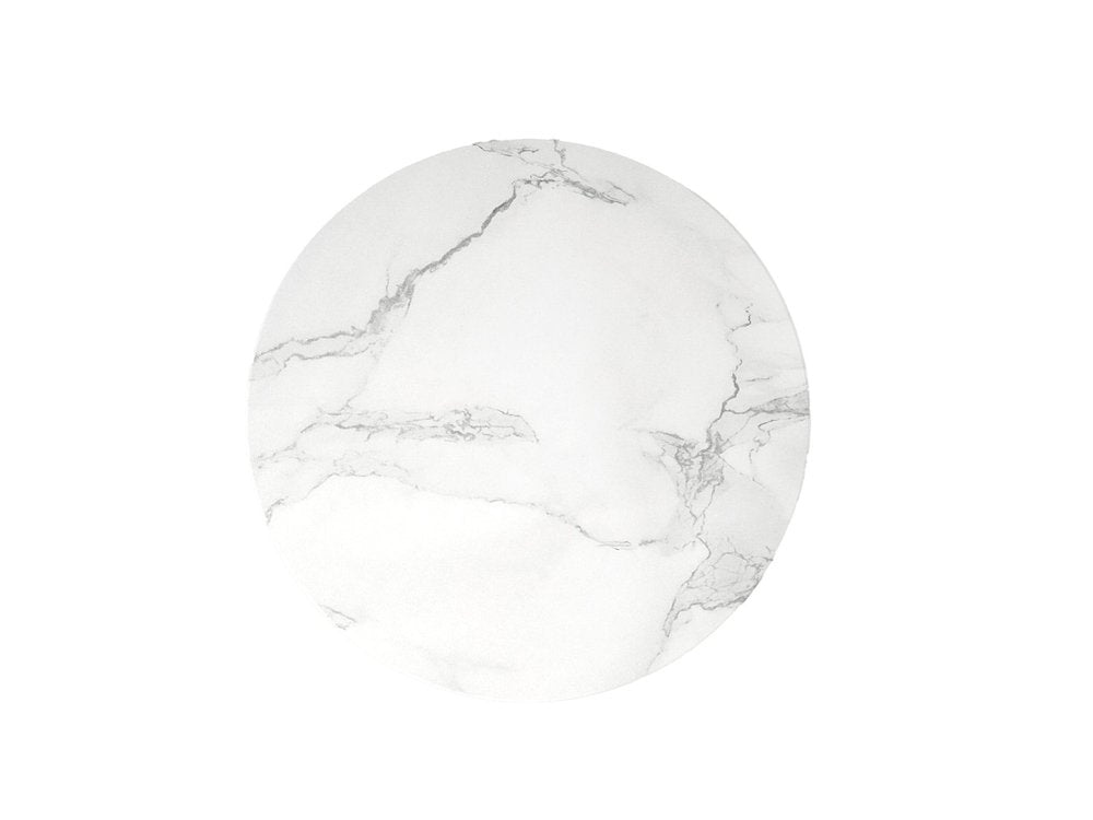 White Marble and Wood Round Pedestal End Table - 16-inch