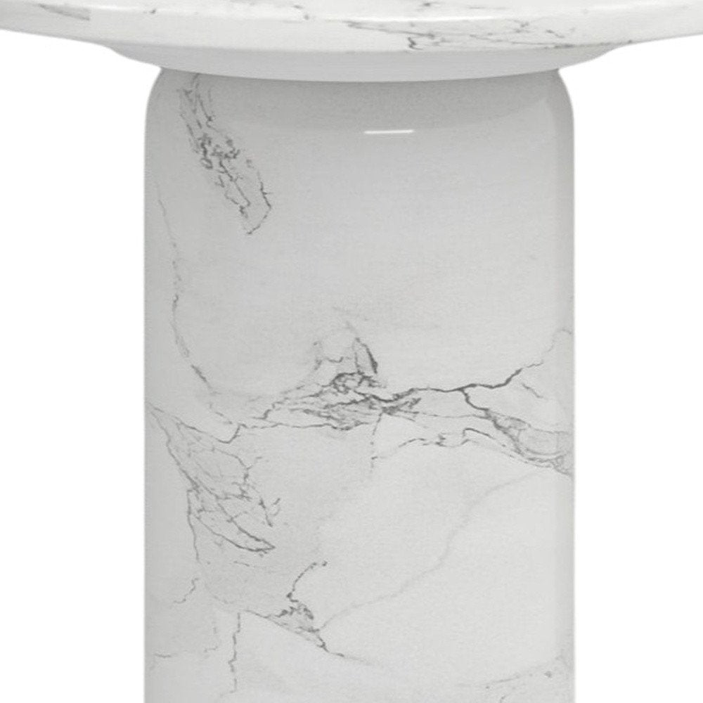 White Marble and Wood Round Pedestal End Table - 16-inch