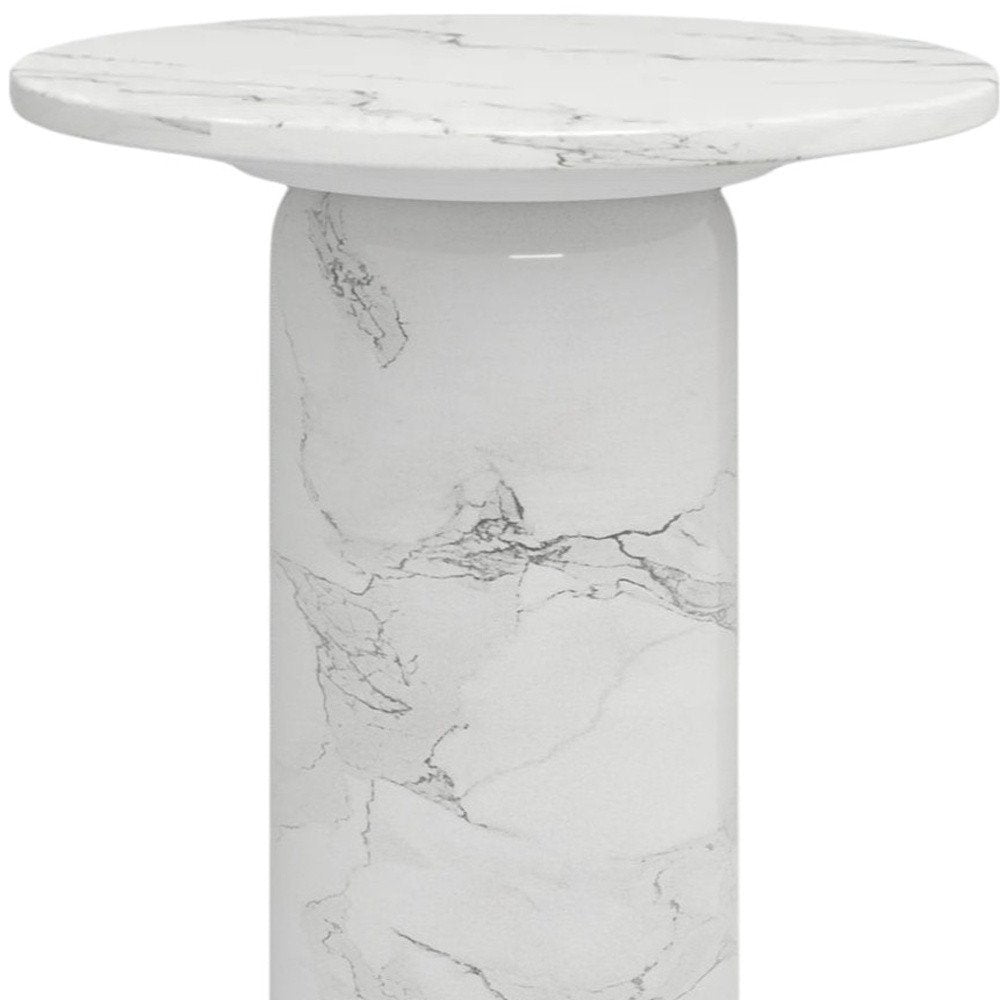 White Marble and Wood Round Pedestal End Table - 16-inch
