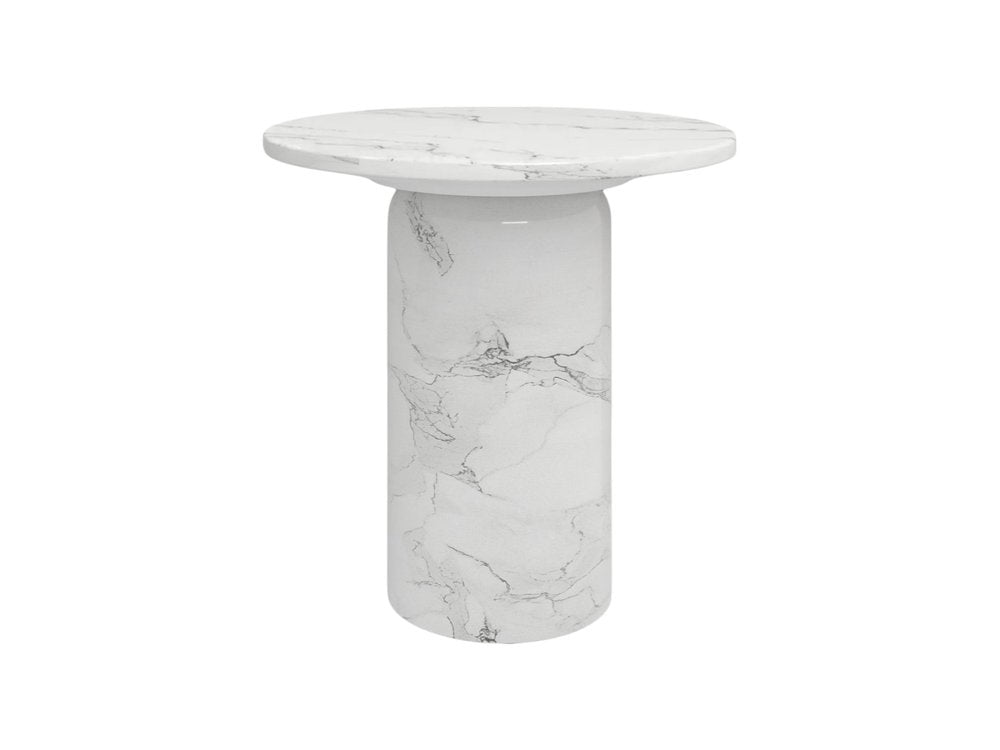 White Marble and Wood Round Pedestal End Table - 16-inch