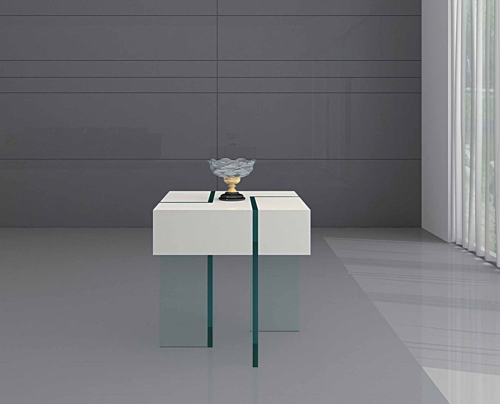 White and Clear Wood and Glass Square Sled End Table - 22-inch
