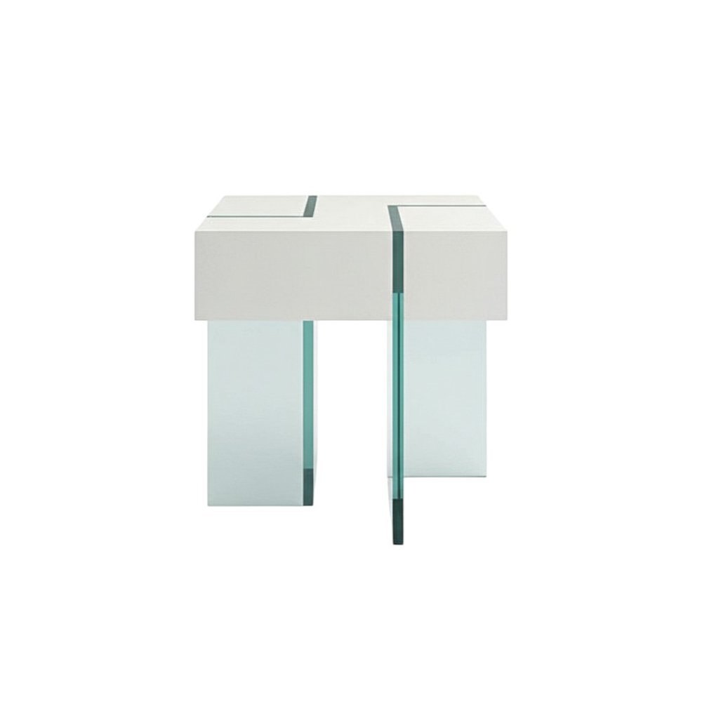 White and Clear Wood and Glass Square Sled End Table - 22-inch