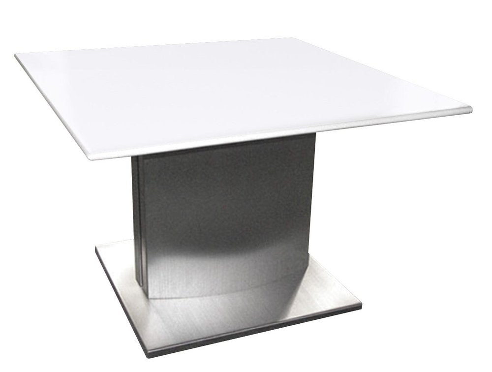 White and Silver Marble and Metal Square Pedestal End Table - 22-inch