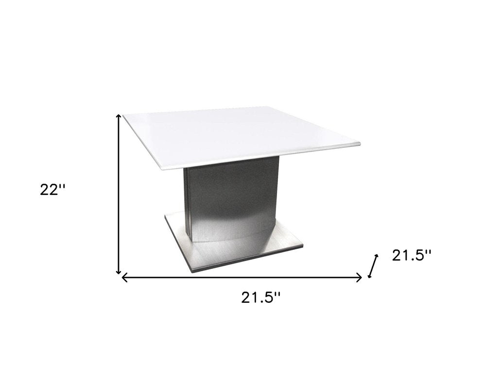 White and Silver Marble and Metal Square Pedestal End Table - 22-inch