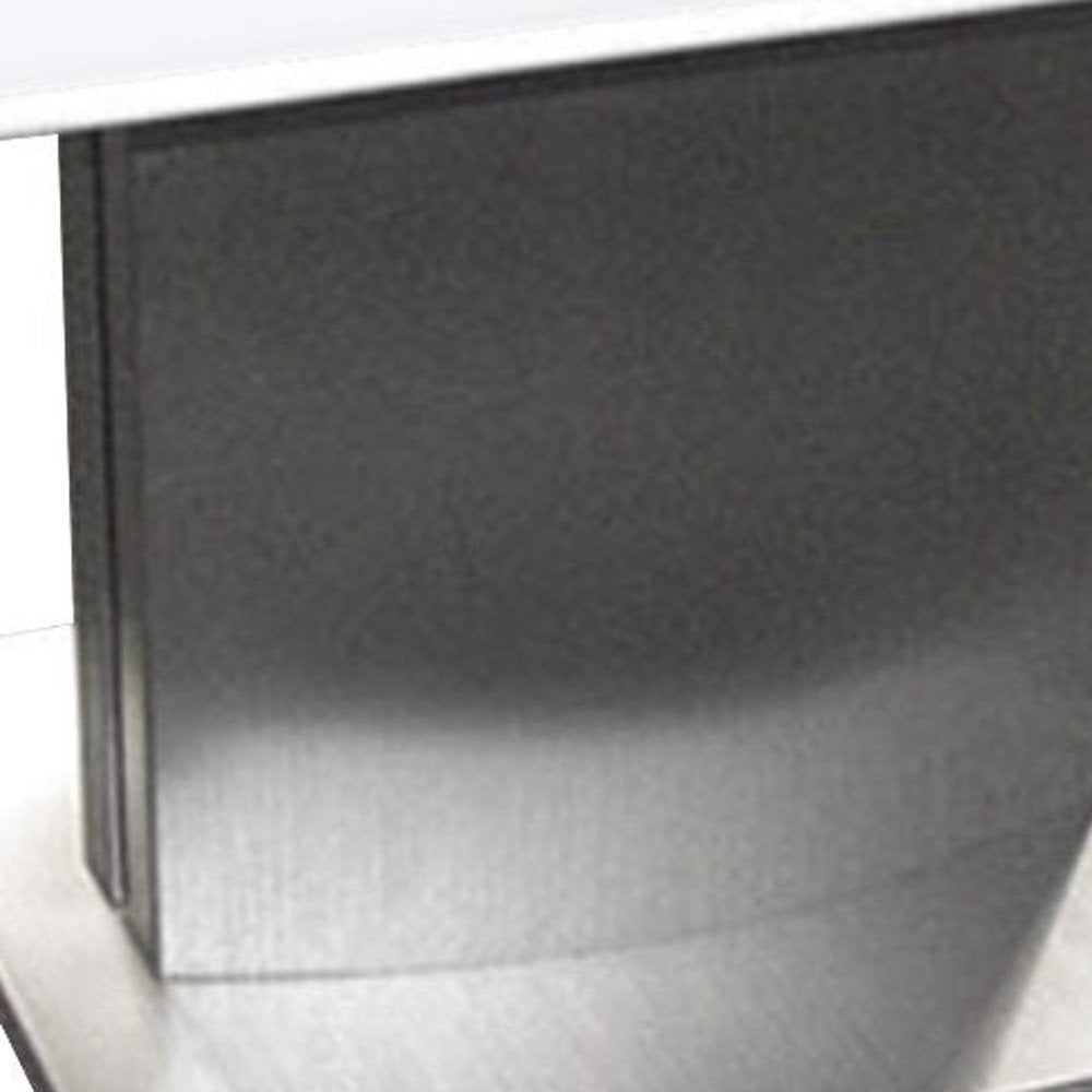White and Silver Marble and Metal Square Pedestal End Table - 22-inch