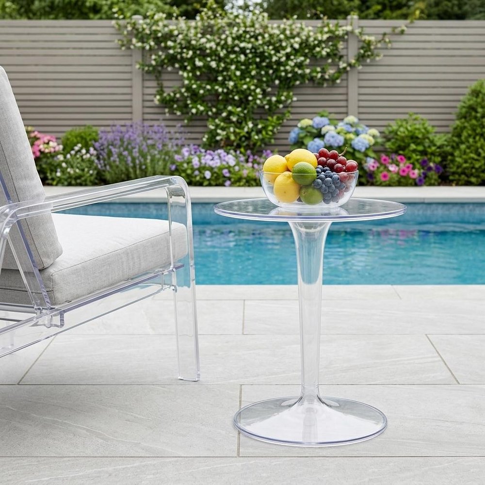 Clear Heavy Duty Plastic Indoor Outdoor Round Pedestal End Table - 20-inch