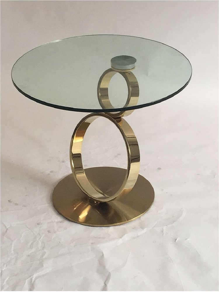 Clear and Gold Glass and Metal Round Pedestal End Table - 21-inch