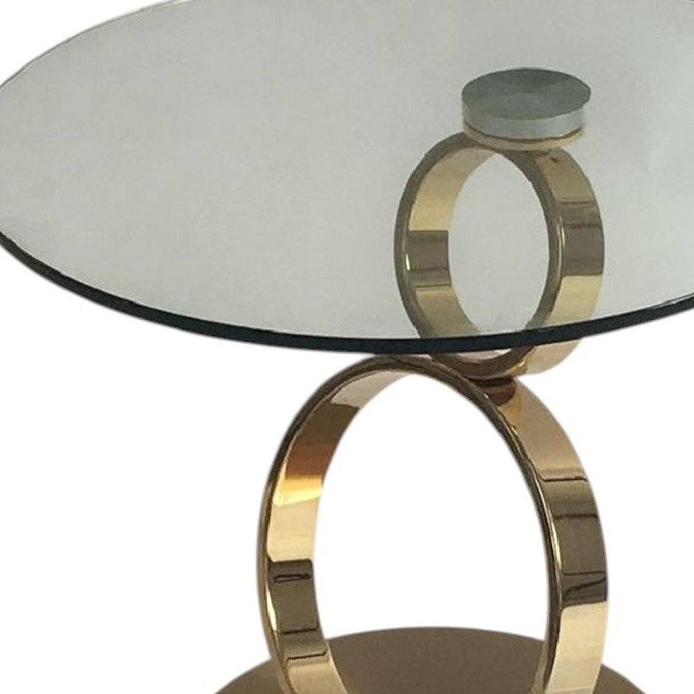 Clear and Gold Glass and Metal Round Pedestal End Table - 21-inch
