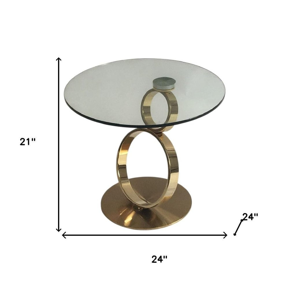 Clear and Gold Glass and Metal Round Pedestal End Table - 21-inch