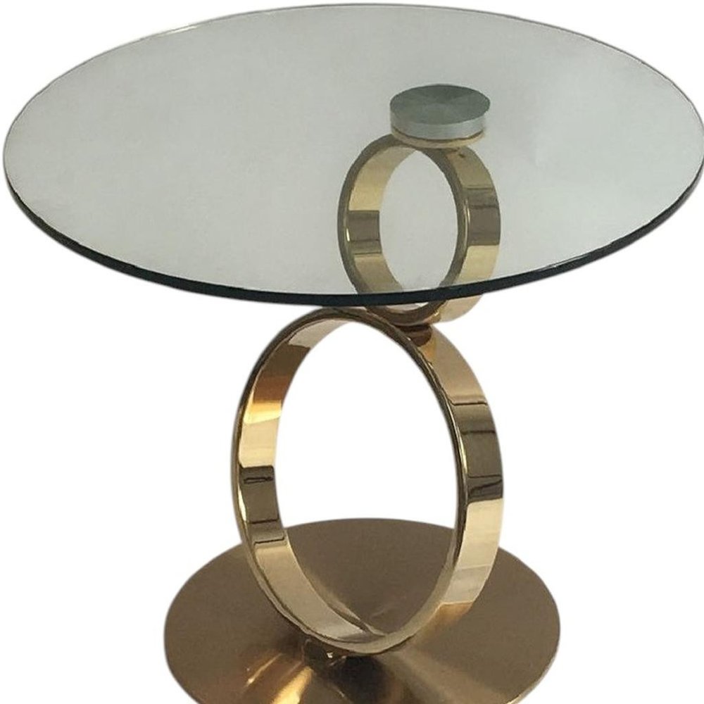 Clear and Gold Glass and Metal Round Pedestal End Table - 21-inch
