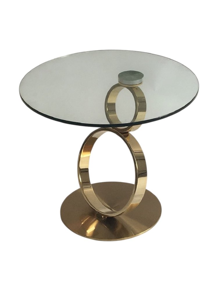 Clear and Gold Glass and Metal Round Pedestal End Table - 21-inch