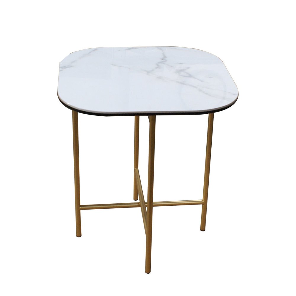 White and Gold Ceramic and Metal Square End Table - 22-inch