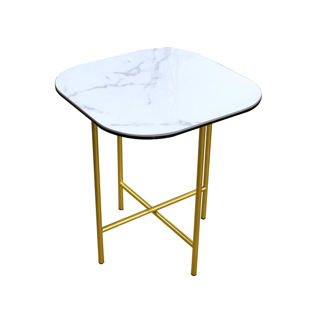 White and Gold Ceramic and Metal Square End Table - 22-inch