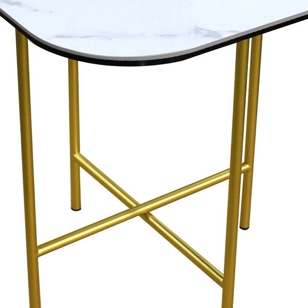 White and Gold Ceramic and Metal Square End Table - 22-inch