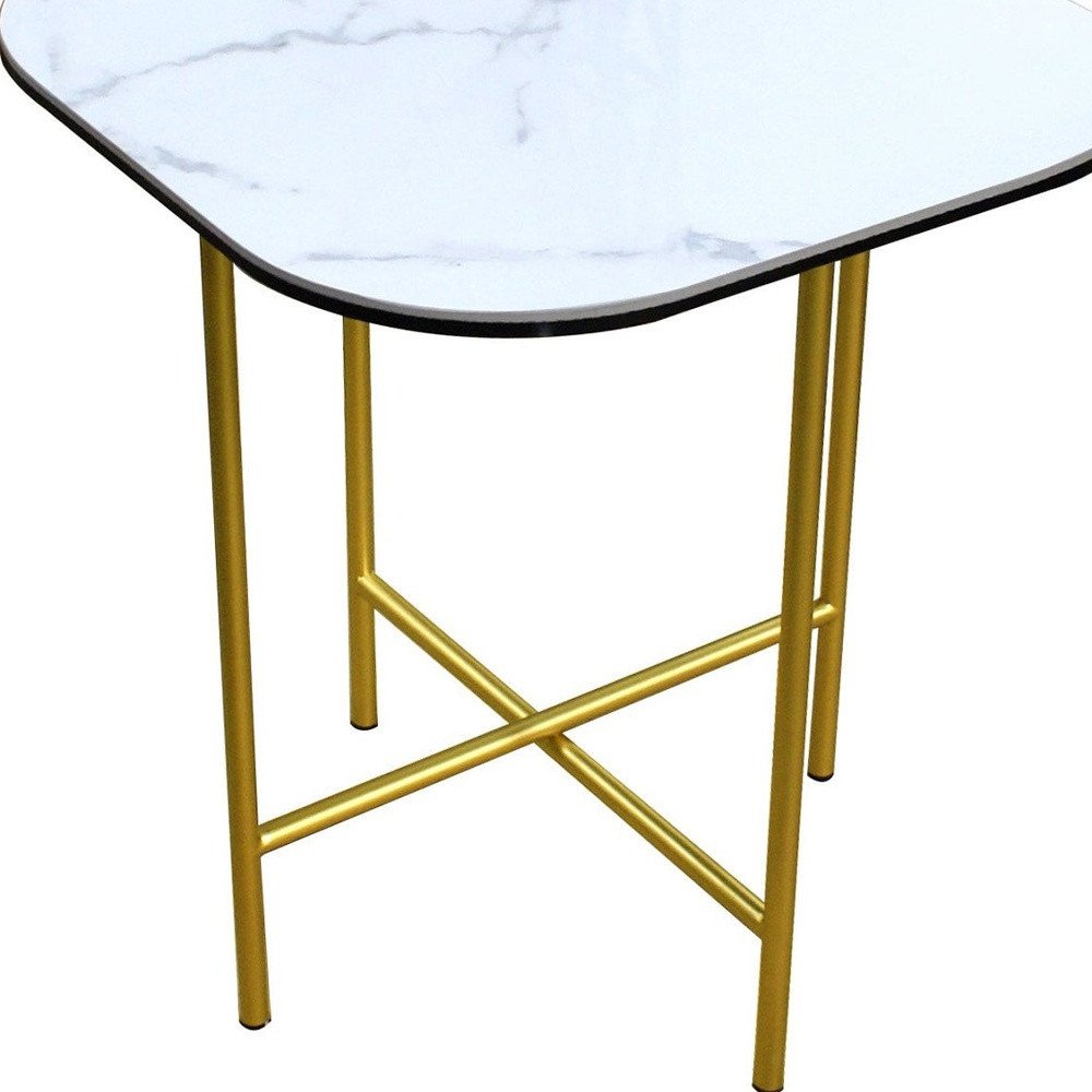 White and Gold Ceramic and Metal Square End Table - 22-inch
