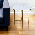 White and Gold Ceramic and Metal Square End Table - 22-inch