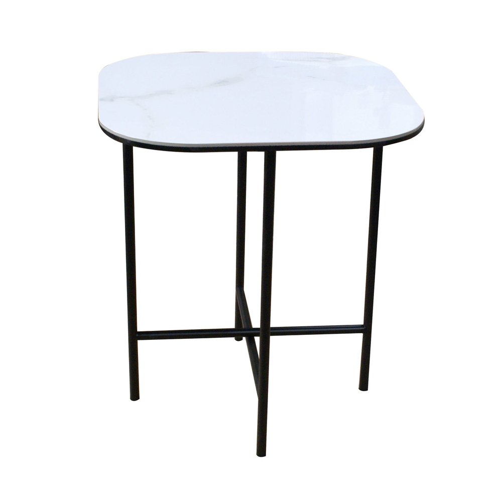 White and Black Ceramic and Metal Square End Table - 22-inch