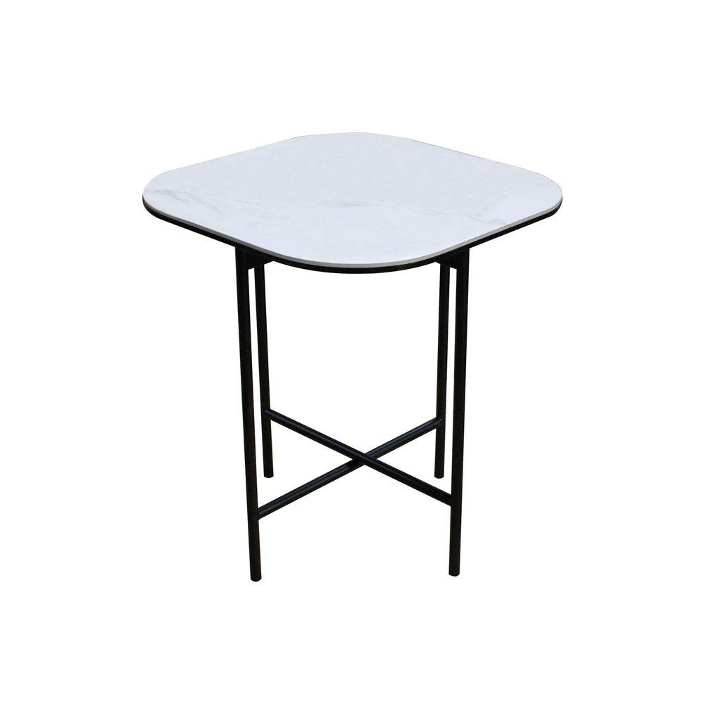 White and Black Ceramic and Metal Square End Table - 22-inch