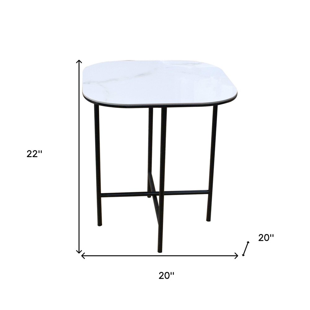 White and Black Ceramic and Metal Square End Table - 22-inch