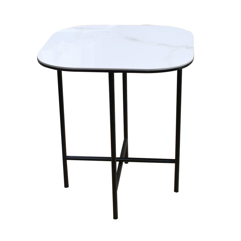 White and Black Ceramic and Metal Square End Table - 22-inch