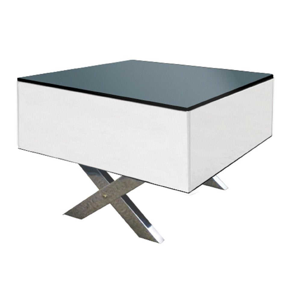 Black and White Mirrored Glass Square Cross Legs End Table - 20-inch