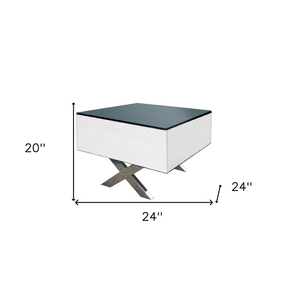 Black and White Mirrored Glass Square Cross Legs End Table - 20-inch