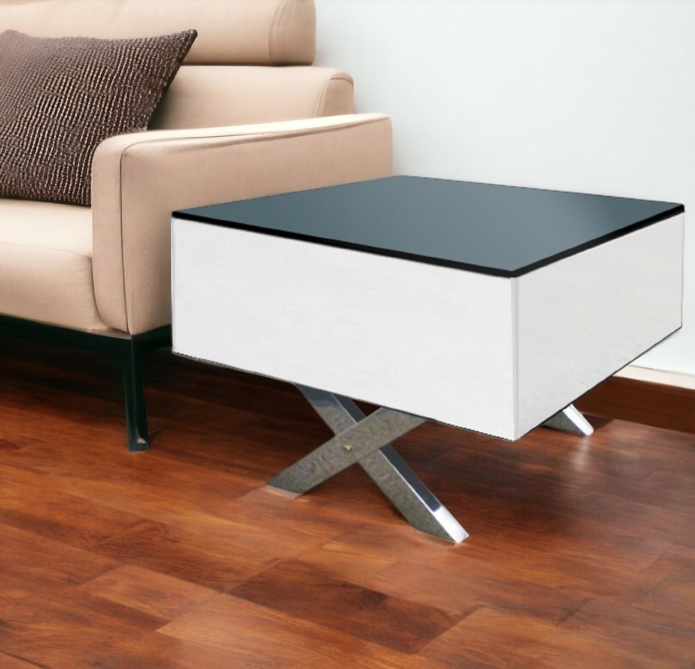 Black and White Mirrored Glass Square Cross Legs End Table - 20-inch
