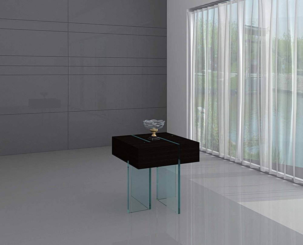 Black and Clear Wood and Glass Square Sled End Table - 22-inch