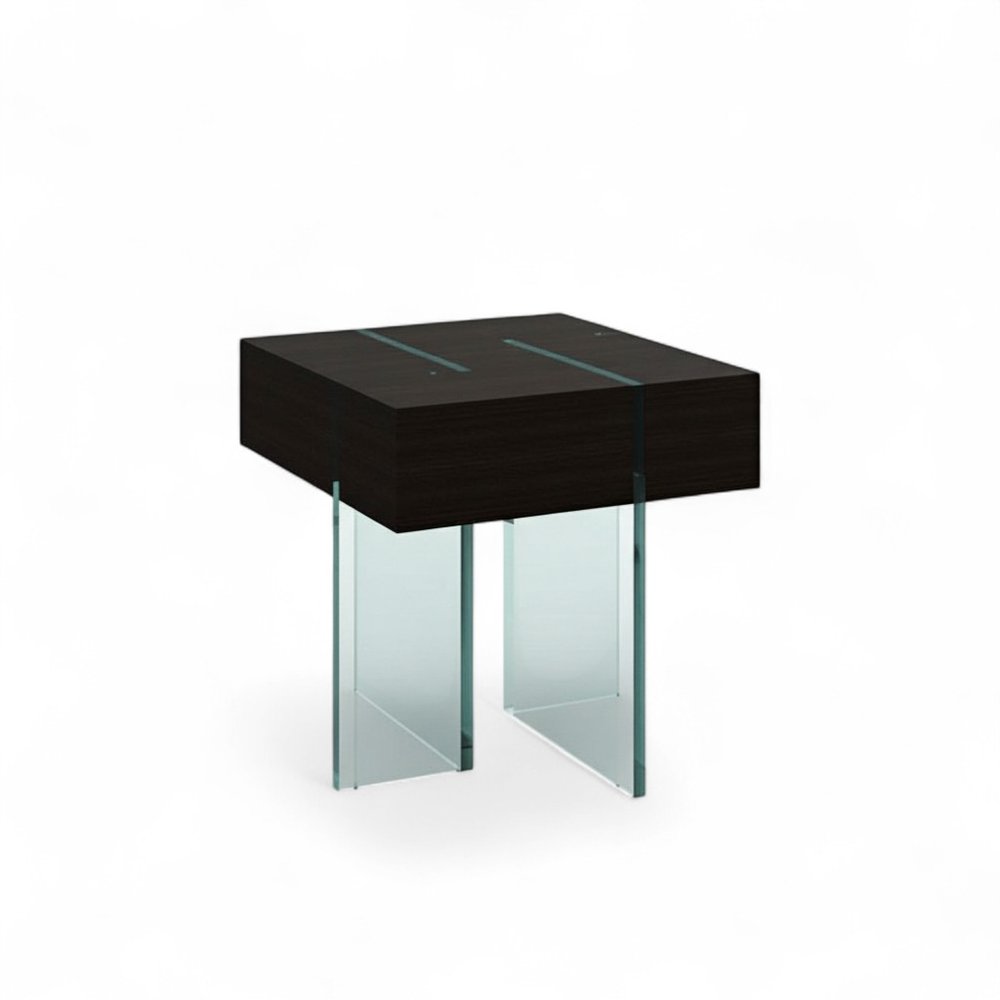 Black and Clear Wood and Glass Square Sled End Table - 22-inch
