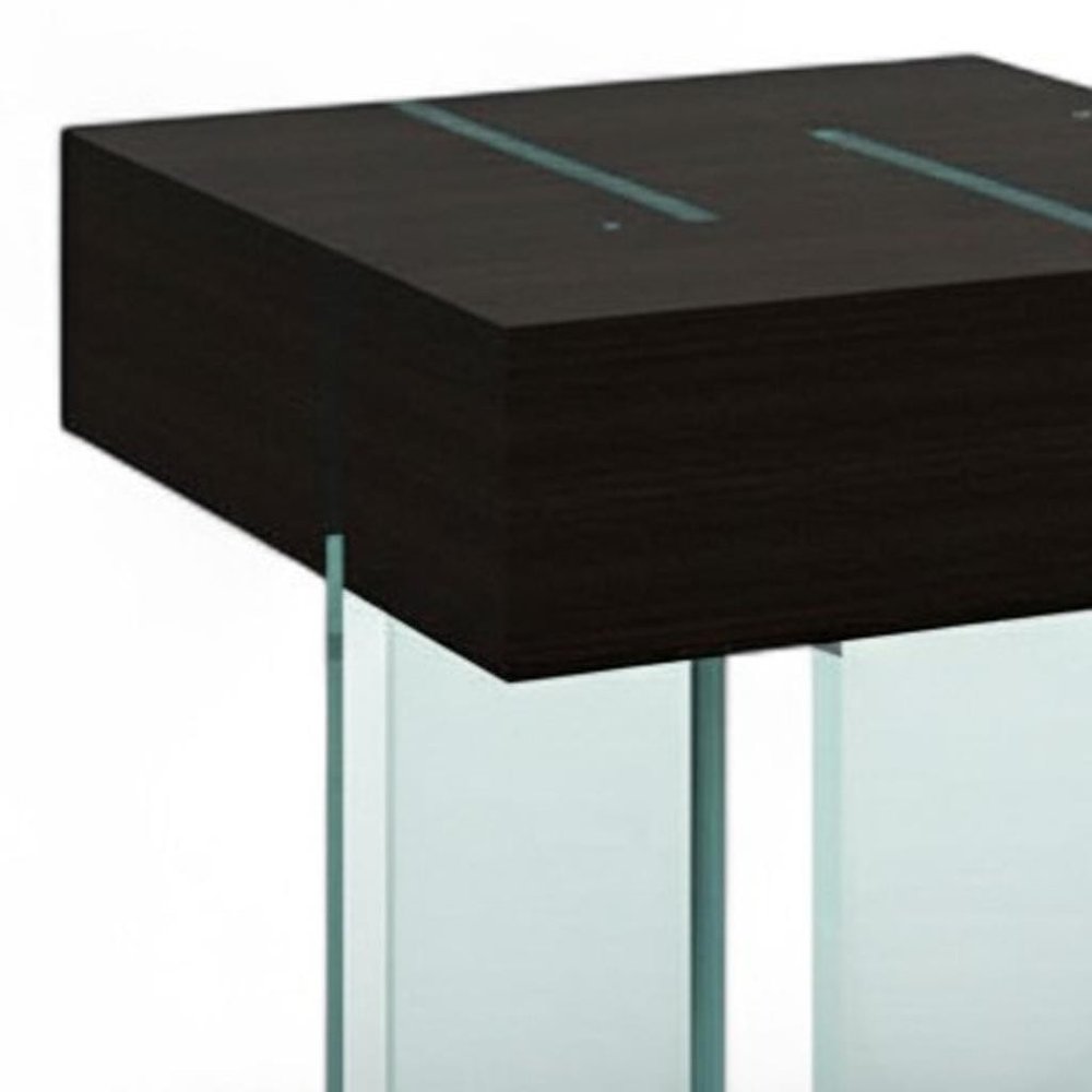Black and Clear Wood and Glass Square Sled End Table - 22-inch