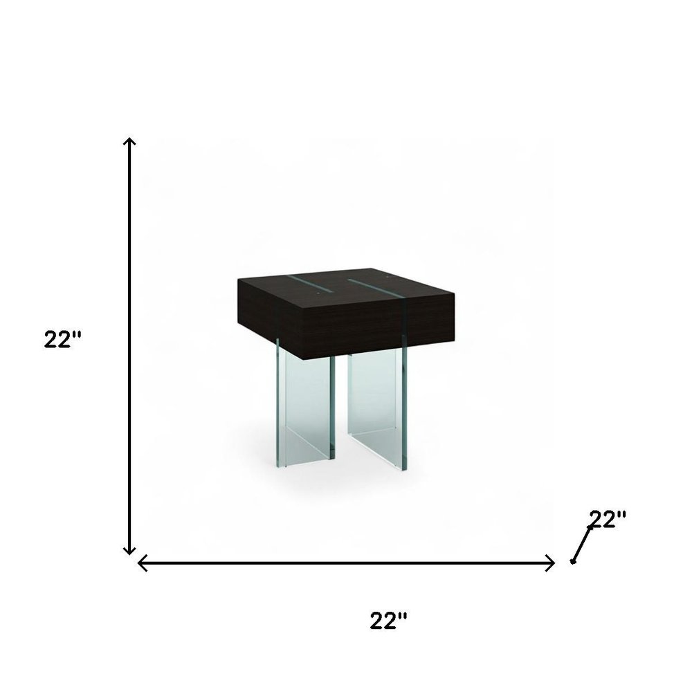Black and Clear Wood and Glass Square Sled End Table - 22-inch