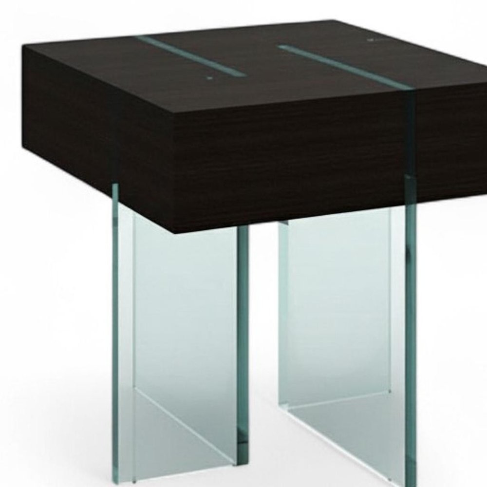 Black and Clear Wood and Glass Square Sled End Table - 22-inch