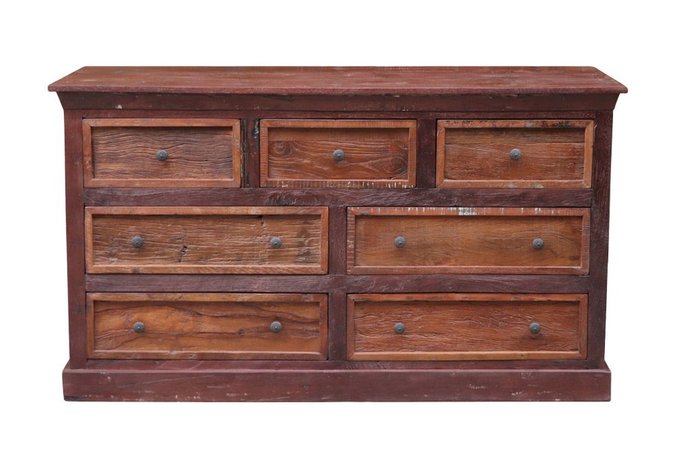 Brown Solid Wood Seven Drawer Double Dresser - 64-inch