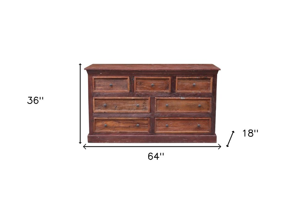 Brown Solid Wood Seven Drawer Double Dresser - 64-inch