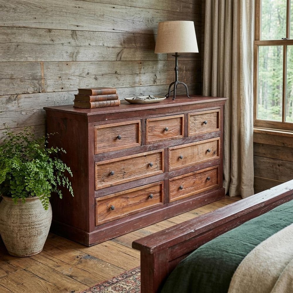 Brown Solid Wood Seven Drawer Double Dresser - 64-inch