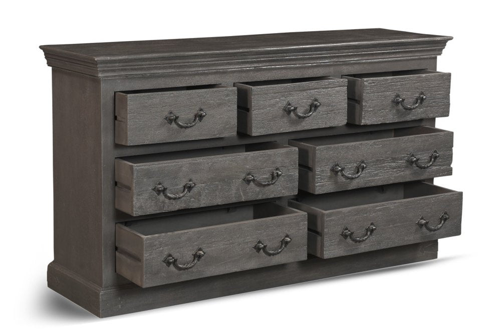 Brown Solid Wood Seven Drawer Double Dresser - 64-inch