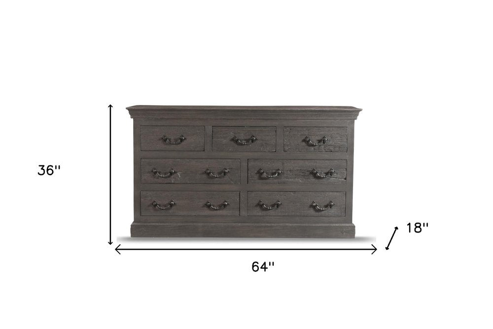 Brown Solid Wood Seven Drawer Double Dresser - 64-inch