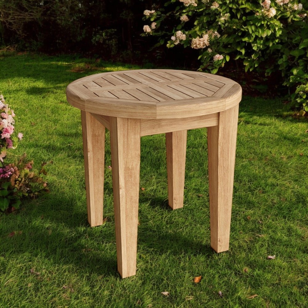 Natural Rounded Solid Wood Outdoor Side Table - 20-inch