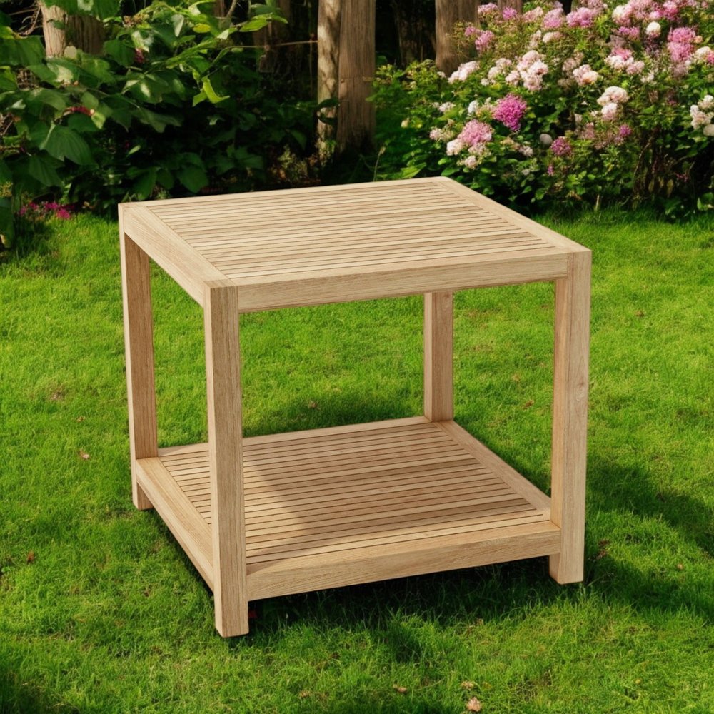 Natural Square Solid Wood Outdoor Side Table - 22-inch